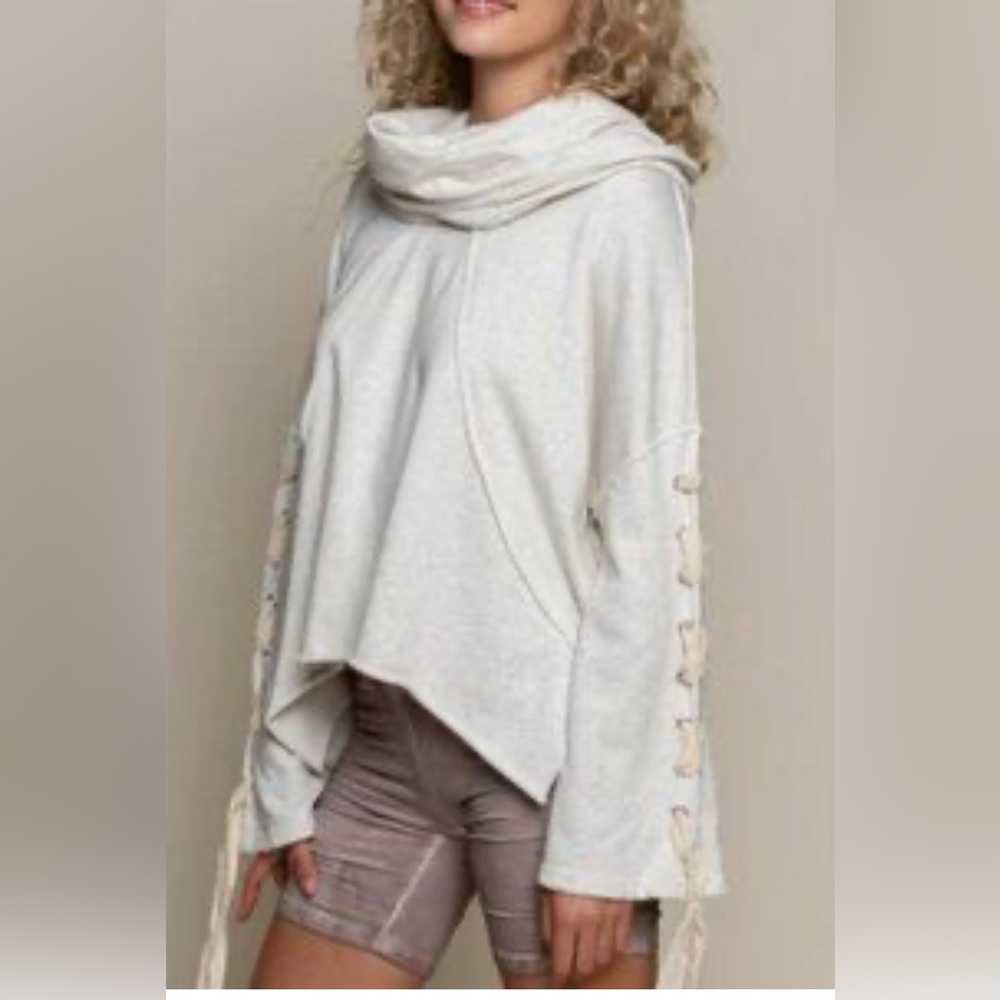 POL Cream Oversized Cowl Neck Slouchy Hoodie Drawstring Sweater Hobo